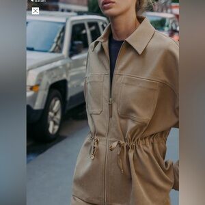 NWT Zara Adjustable Waist Pocket Suede Jacket Tan / Camel Size Small
